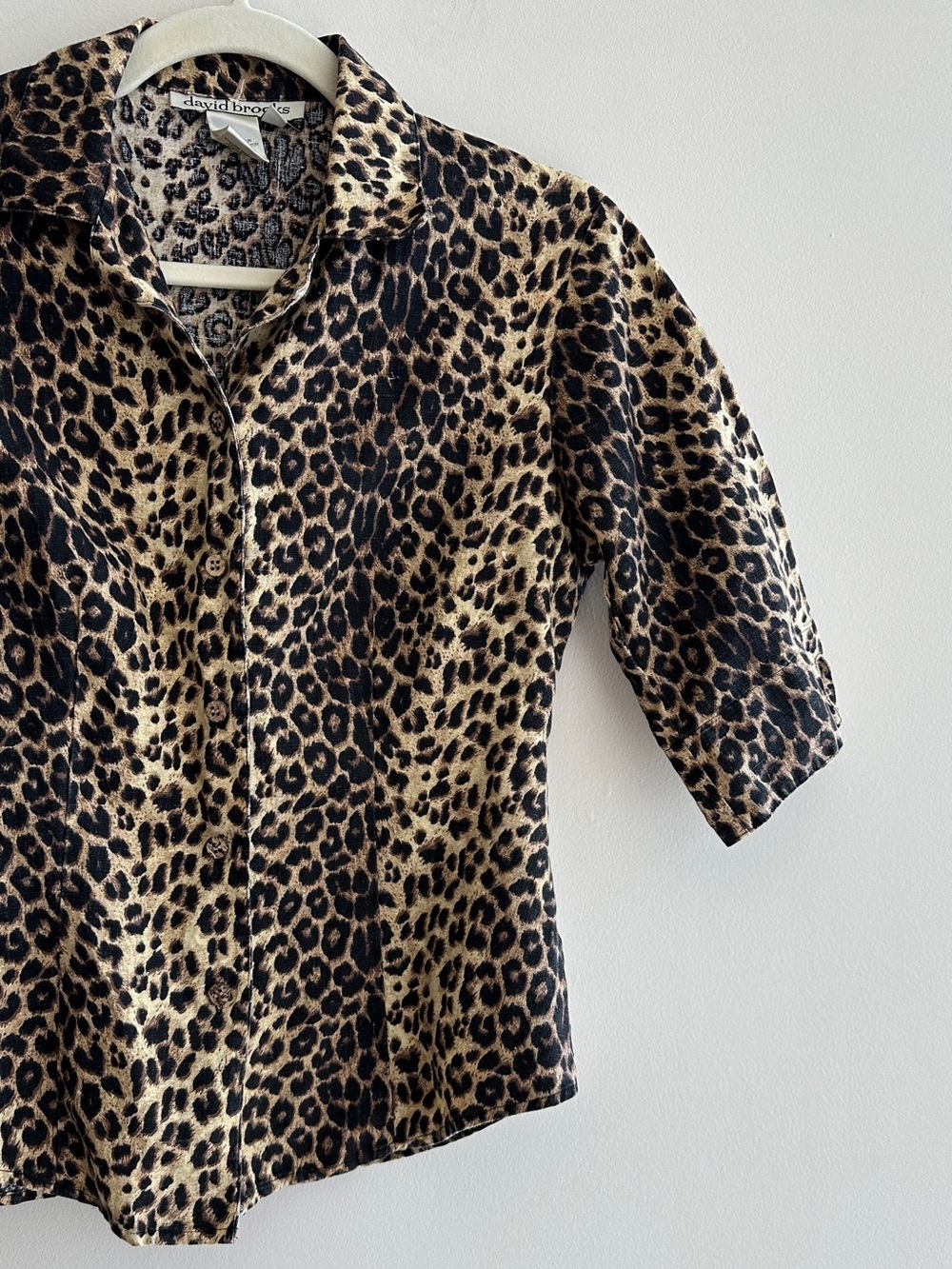 David Brooks Women’s Linen-Cotton Blend Cheetah Print Button Down Shirt, Size 4 - Picture 3 of 16